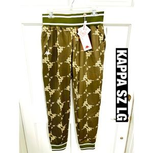 Kappa , green dark‎ green, white sheen Men’s reg fit pants Sz Lg